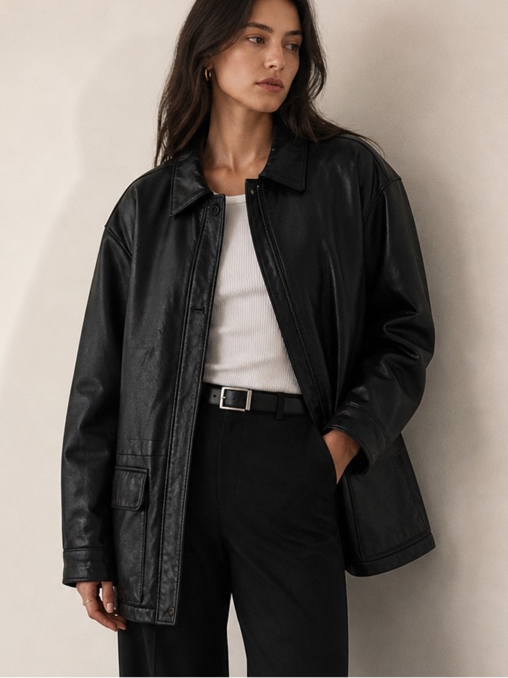 Marc New York Genuine Leather Jacket Black | Size XL | Oversized Vintage Style